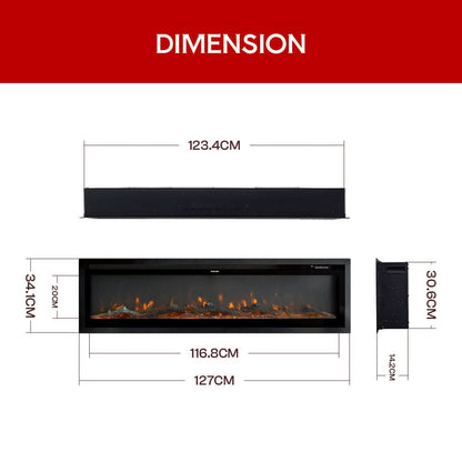 Slim Wall Mounted Electric Fireplace 40/50/60 Inch – 12 Flame Colours, Thermostat & Remote Control