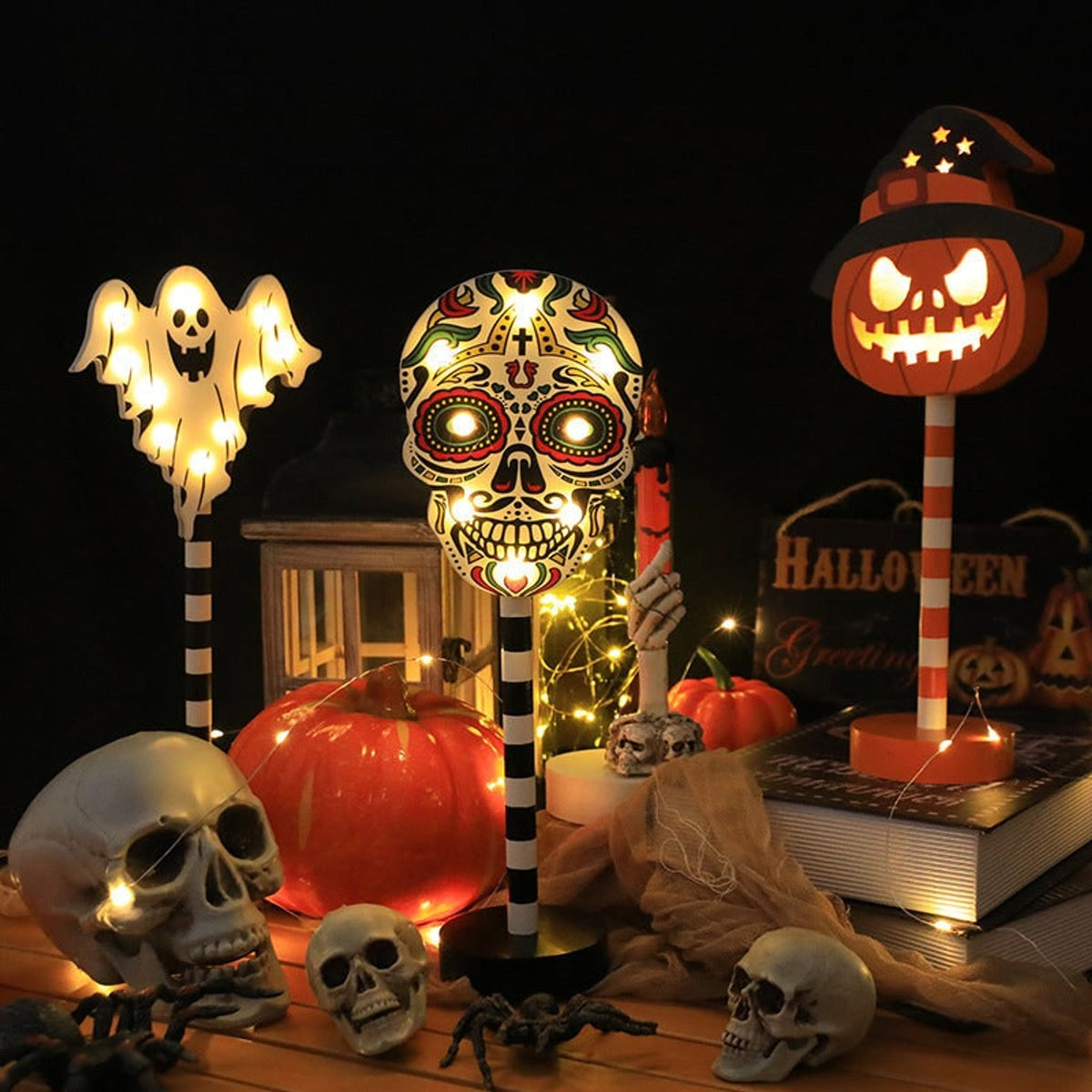 Halloween LED Lights Decorations Ghost Pumpkin Table Decor Party Themed