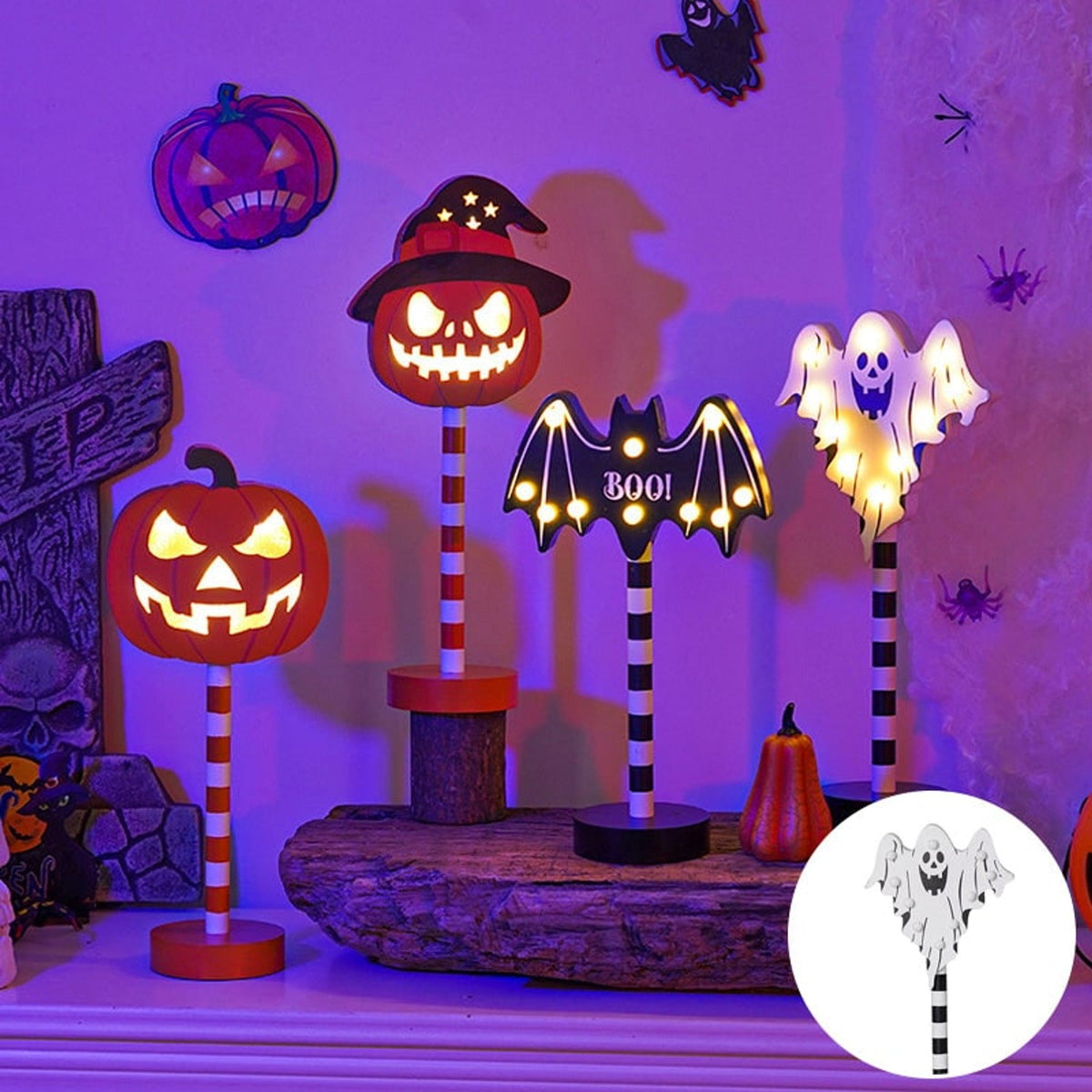 Halloween LED Lights Standing Table Decoration Plastic Spooky Party Accent