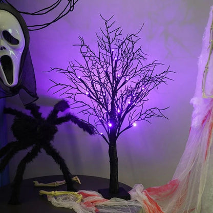 Halloween LED Tree Black Branches Purple Lights Spooky Table Decoration
