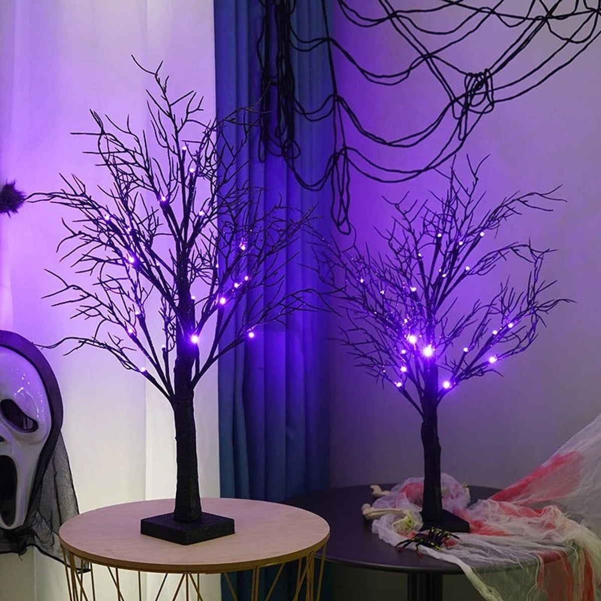 Halloween LED Tree Black Branches Purple Lights Spooky Table Decoration