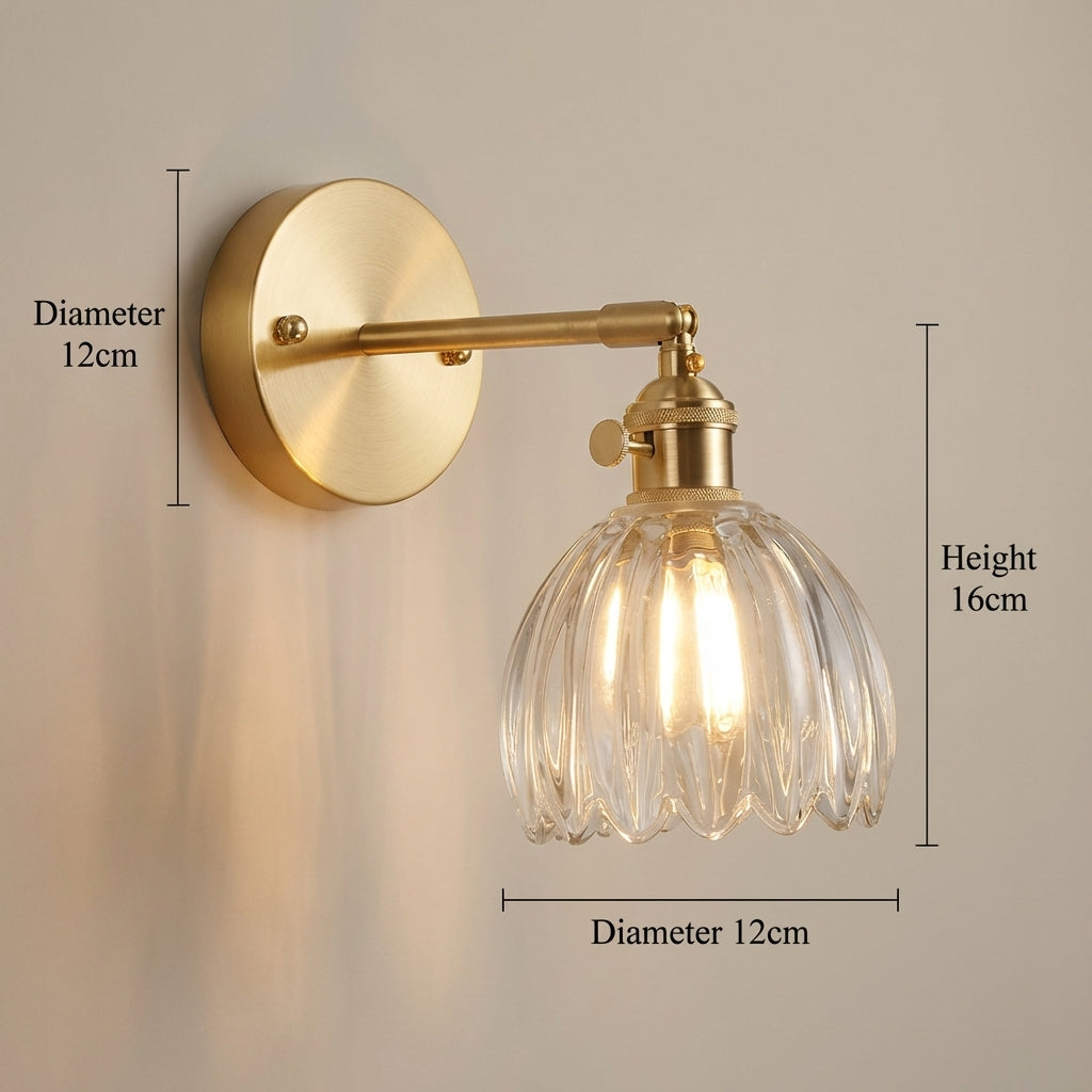 Vintage Brass Tulip Glass Wall Sconce 1-Light