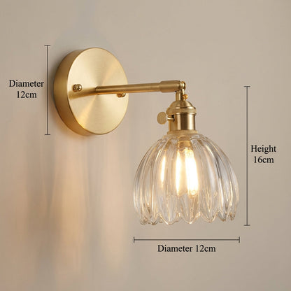 Vintage Brass Tulip Glass Wall Sconce 1-Light