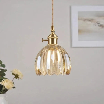 Japandi-Style Glass Flower Pendant 1-Light