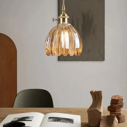 Japandi-Style Glass Flower Pendant 1-Light