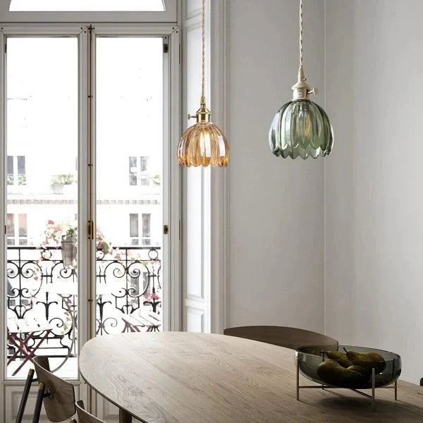 Japandi-Style Glass Flower Pendant 1-Light