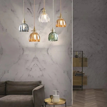 Japandi-Style Glass Flower Pendant 1-Light