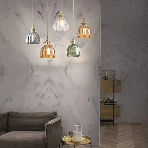 Japandi-Style Glass Flower Pendant 1-Light
