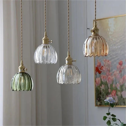 Japandi-Style Glass Flower Pendant 1-Light