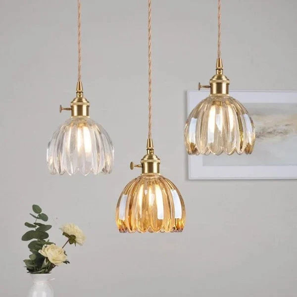 Japandi-Style Glass Flower Pendant 1-Light