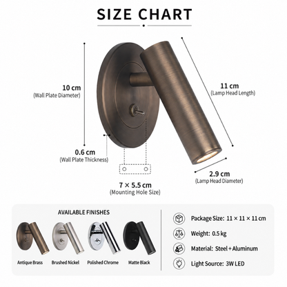 LED Wall Light Lamp For Reading Contemporary Mounted Metal