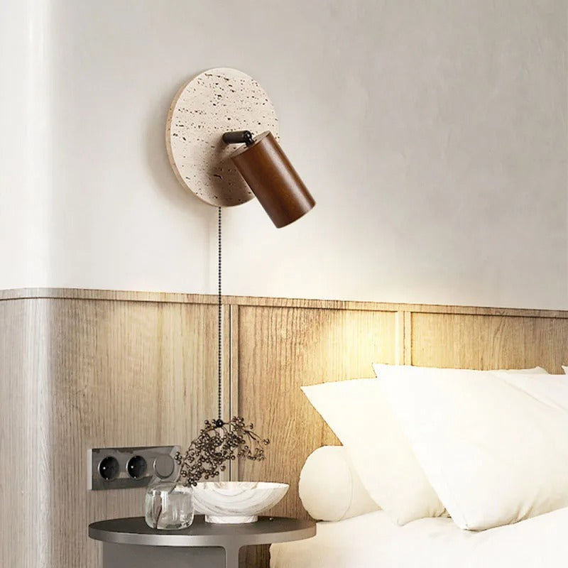 Contemporary Travertine Wood Rotatable Wall Sconce LED 1-Light