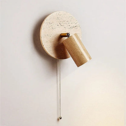 Contemporary Travertine Wood Rotatable Wall Sconce LED 1-Light