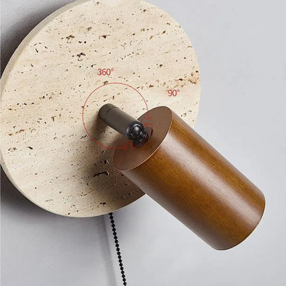 Contemporary Travertine Wood Rotatable Wall Sconce LED 1-Light