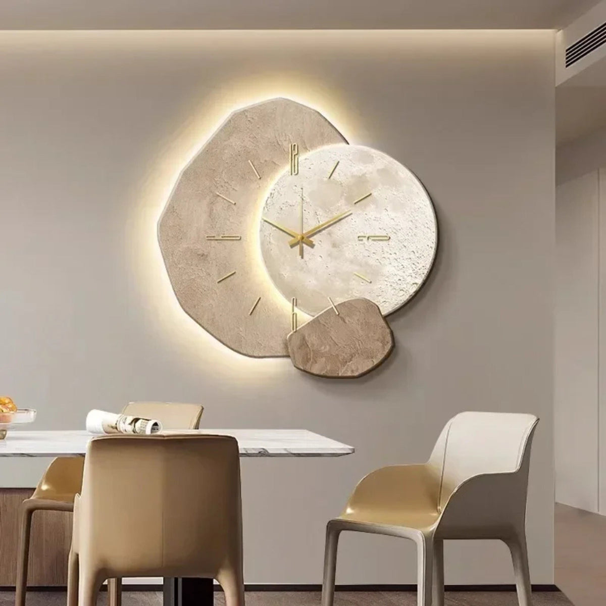 Modern Wall Clock Large Abstract Multi-Panel Earth Tones Gold Accents