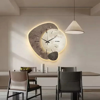 Modern Wall Clock Large Abstract Multi-Panel Earth Tones Gold Accents