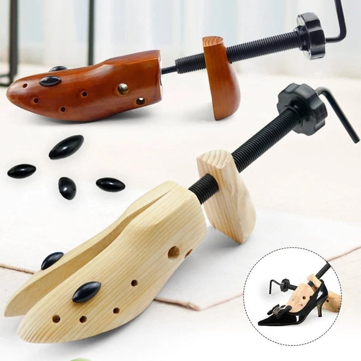 Shoe Stretcher Adjustable Wooden Expander And Widener With Pressure Relief Plugs