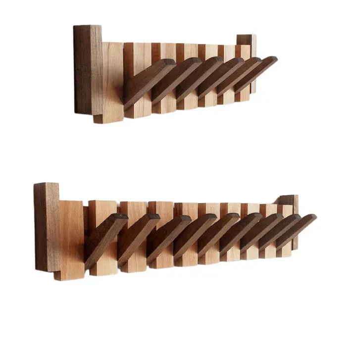 Wall Mounted Coat Rack With Retractable Two-Tone Wooden Finish