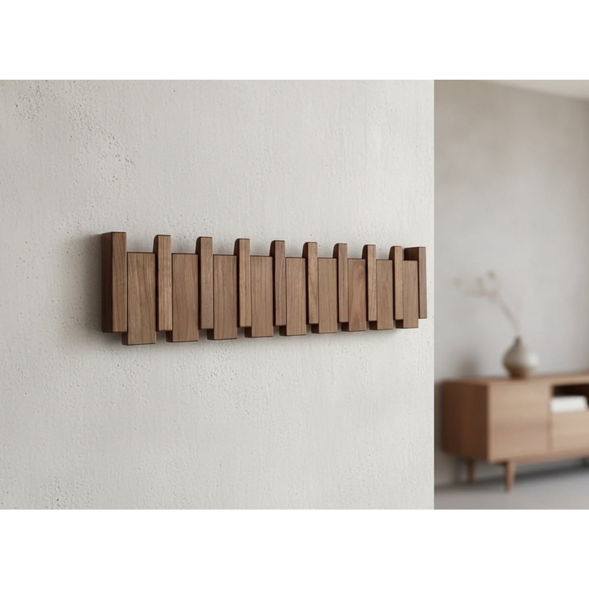 Wall Mounted Coat Rack With Retractable Two-Tone Wooden Finish