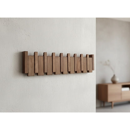 Wall Mounted Coat Rack With Retractable Two-Tone Wooden Finish